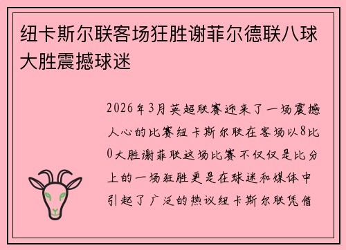 纽卡斯尔联客场狂胜谢菲尔德联八球大胜震撼球迷